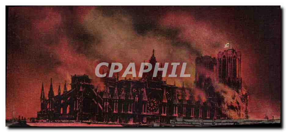 Reims — La Cathédrale incendiée par les Allemands, le 19 septembre 1914. Côté Nord — Éditions anonymes