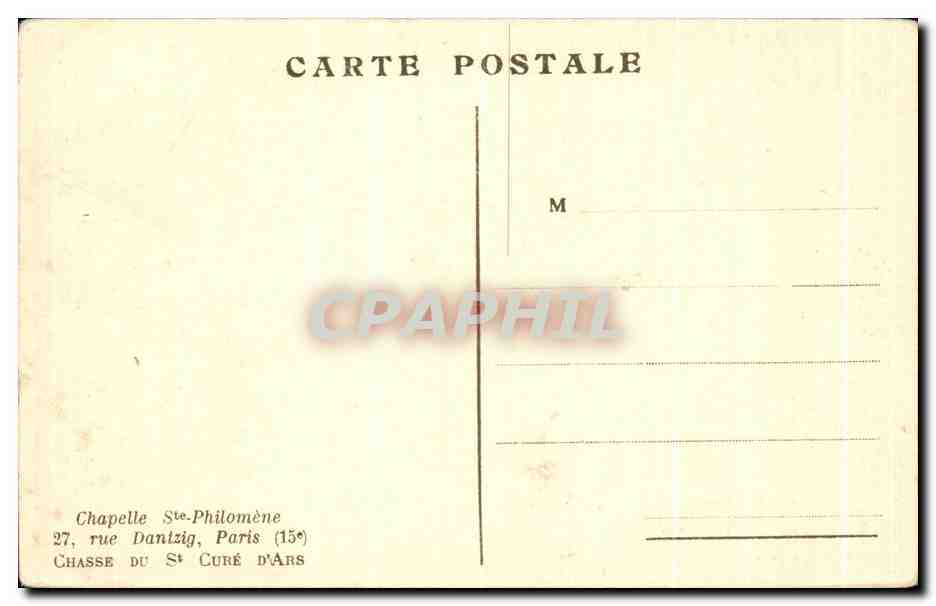 CPA Chapelle ste philomene rue dantzig paris chasse du st cure d'ars — Rückseite