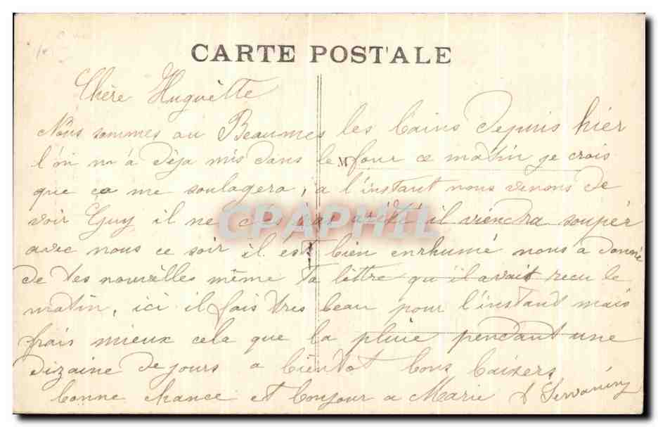 Beaume-les-Bains — Vue d'un four résineux — Etablissement thermal de Beaume-les-Bains — Coll. L. Caffarel Grand Bazar de la Croix d'Or — Verso