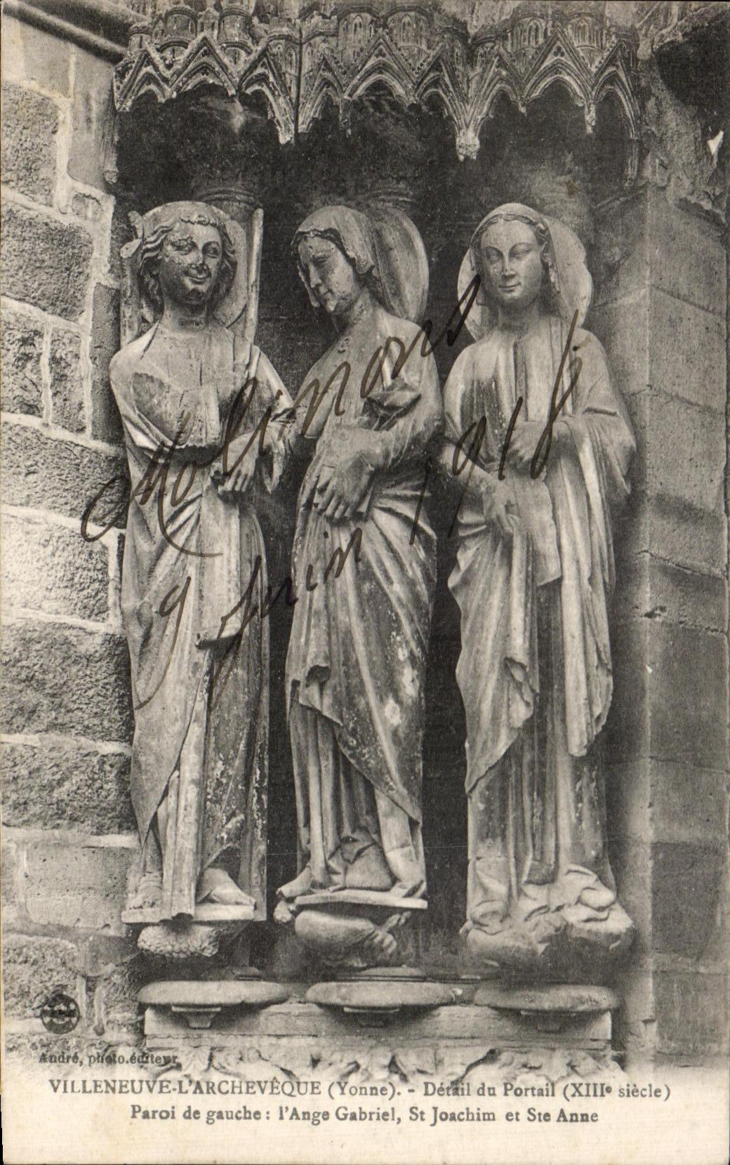 CPA Villeneuve L'Archeveque (Yonne) Detail du Portail Paroi de droite Moise David Solomon