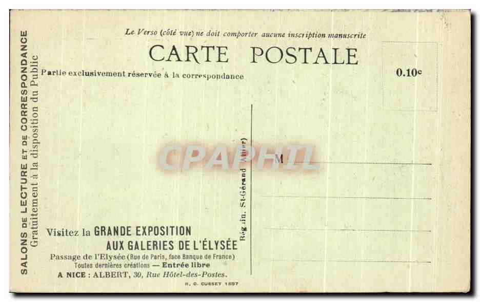 CPA Vichy le hall Publicite Grande Exposition aux Galeries de l'Elysee — Rückseite