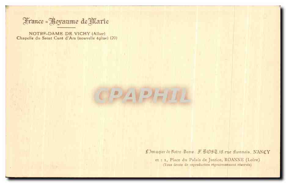 CPA Notre dame de vichy allier chapelle du saint cure d'ars  — Verso