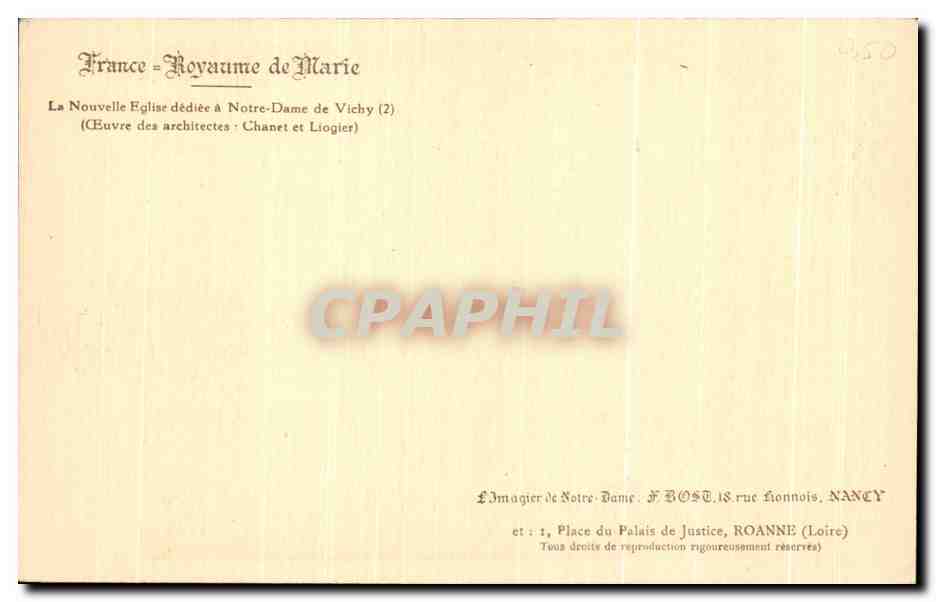 CPA Le nouvelle eglise dediee a notre dame de vichy  — Verso