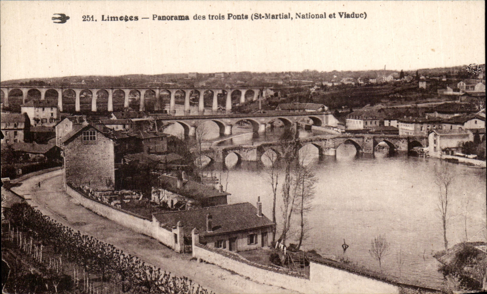 Limeuges — Panorama of the Three Bridges (St-Martial, National and Viaduc) — n° 251
