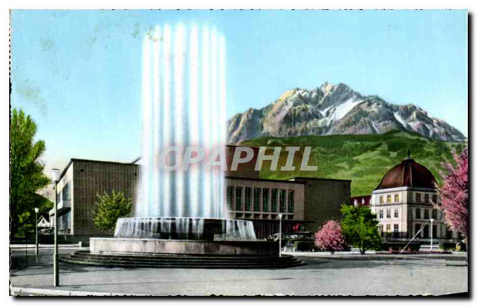 CPA Luzern Kunst und Kongresshus mit Wagenbachbrunnen und Pilatus