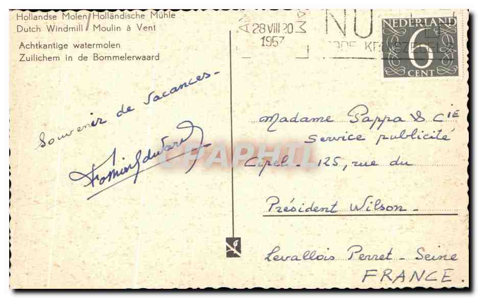 Moulin à vent — Zuilichem in de Bommelerwaard — éditeur non visible — Verso