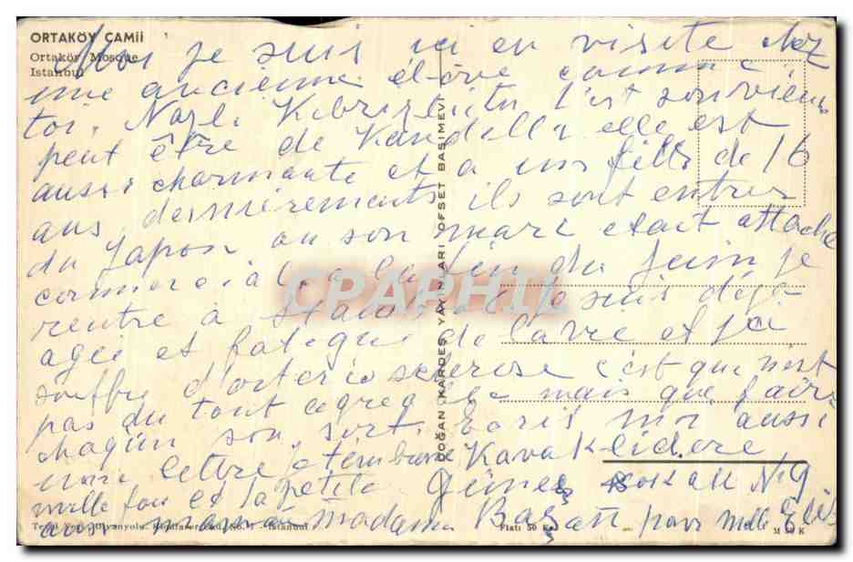 CPA Ortakoy Camil Ortakor Istanbul Turquie turkey — Verso