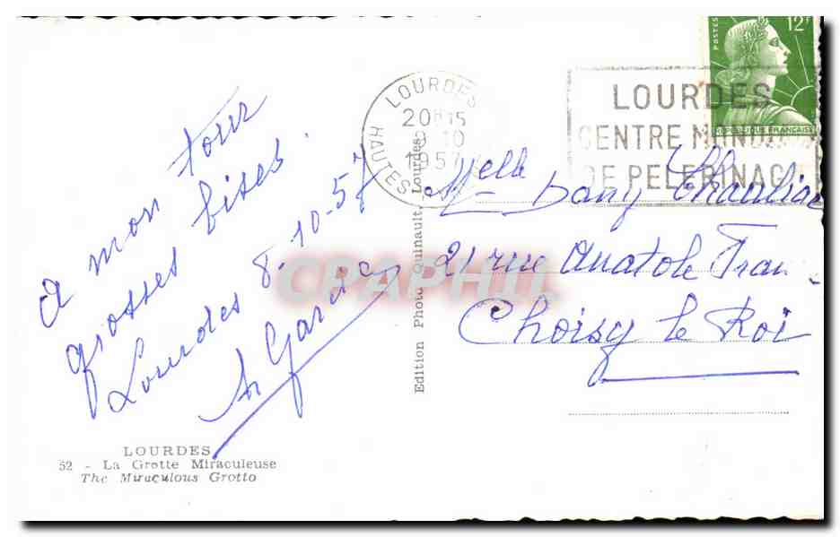 CPA Lourdes La Grotte Miraculeuse The Grotto — Verso