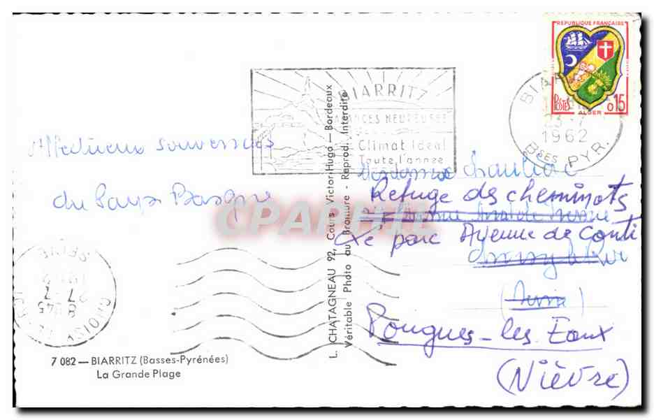 CPA Biarritz Basses Pyrenees La Grande Plage — Verso