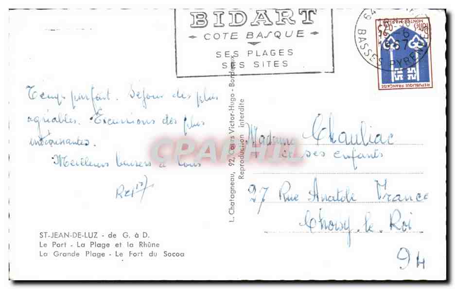 CPA St jean de luz de le port la plage et la rhune la grande plage le fort du socoa — Reverso
