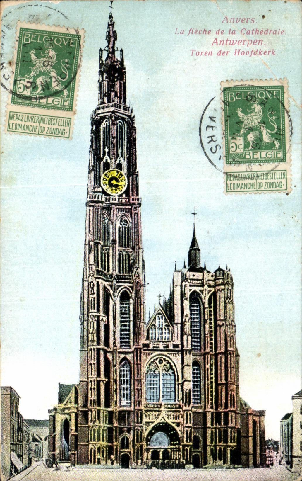 Anvers - La flèche de la Cathédrale. Toren der Hoofdkerk — Éd. J. H. Verhoeven, Canal au Sucre 21, Anvers.