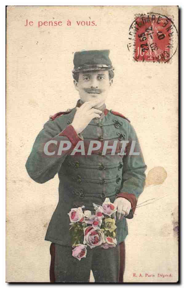 CPA Je Pense a Vous Militaria