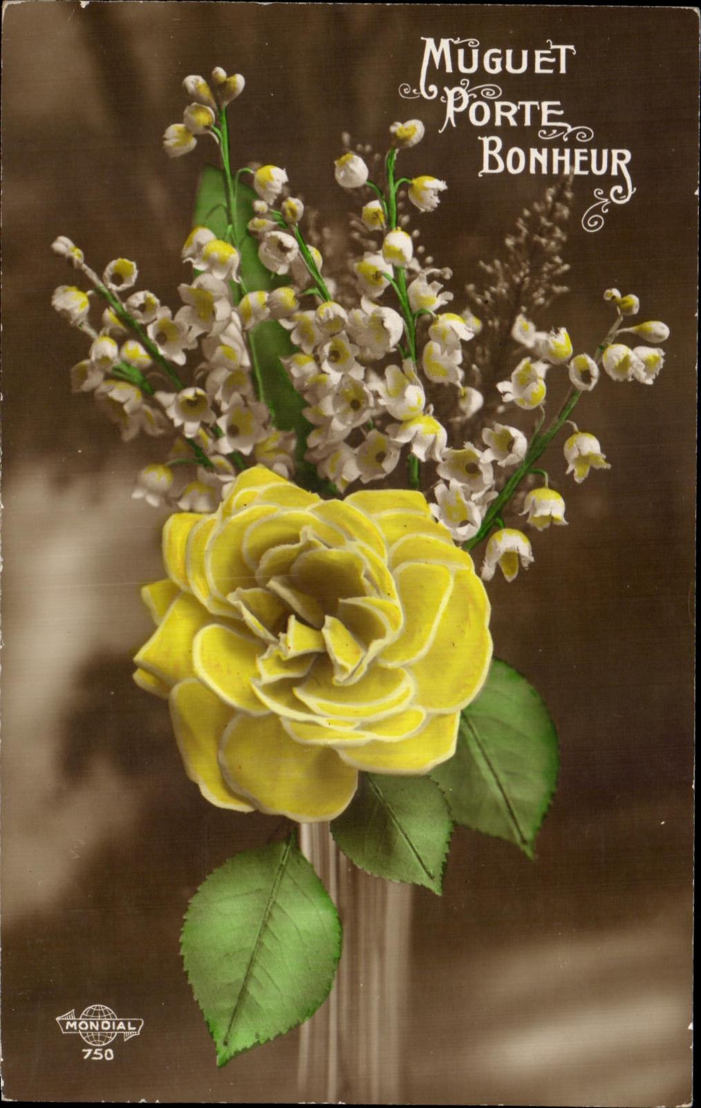 CPA Fantaisie Fleurs Muguet Porte Bonheur