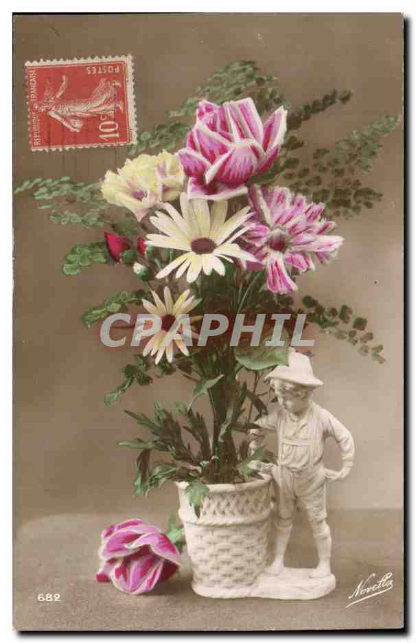 CPA Fantaisie Fleurs Santon