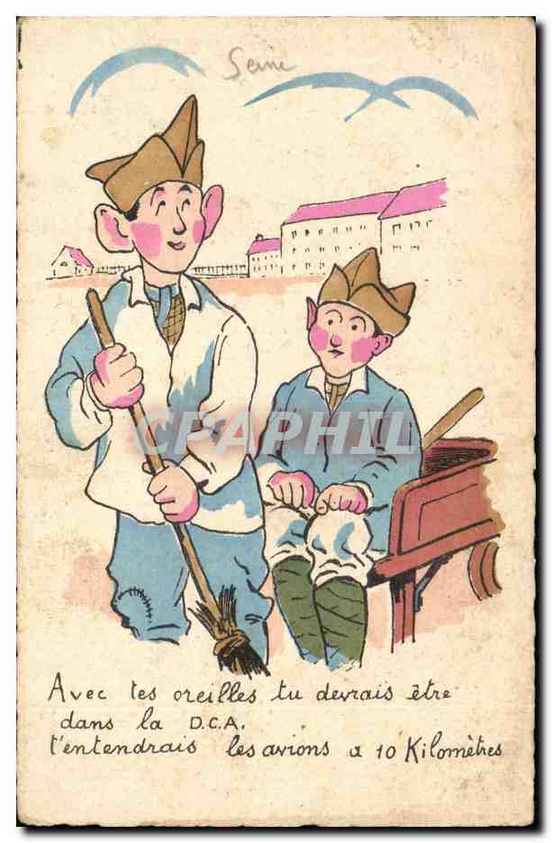 CPA Avec tes oreilles tu devrais etre dans la DCA Miltiaria 