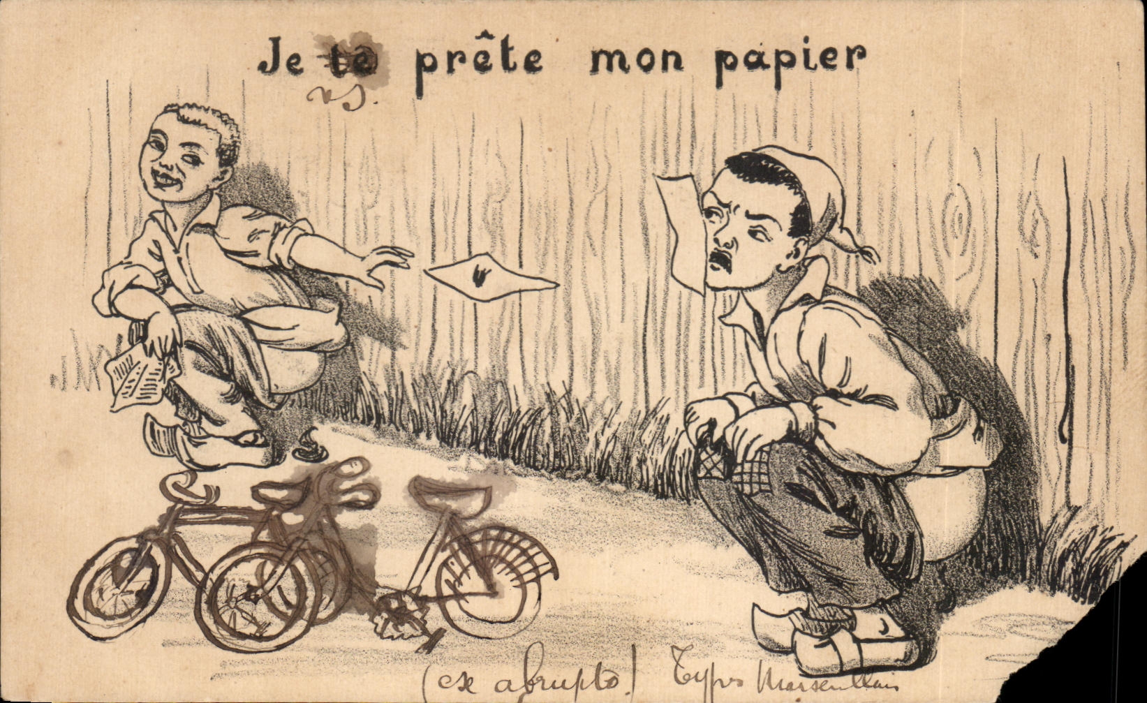 CPA Je be prete mon papier Enfants Velo 