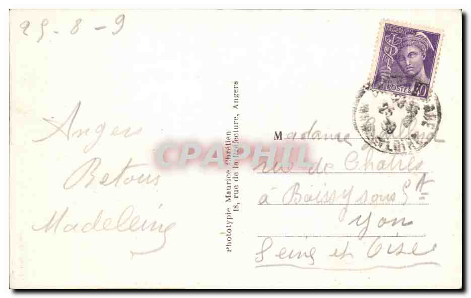CPA Angers un coin du jardin du mail — Rückseite