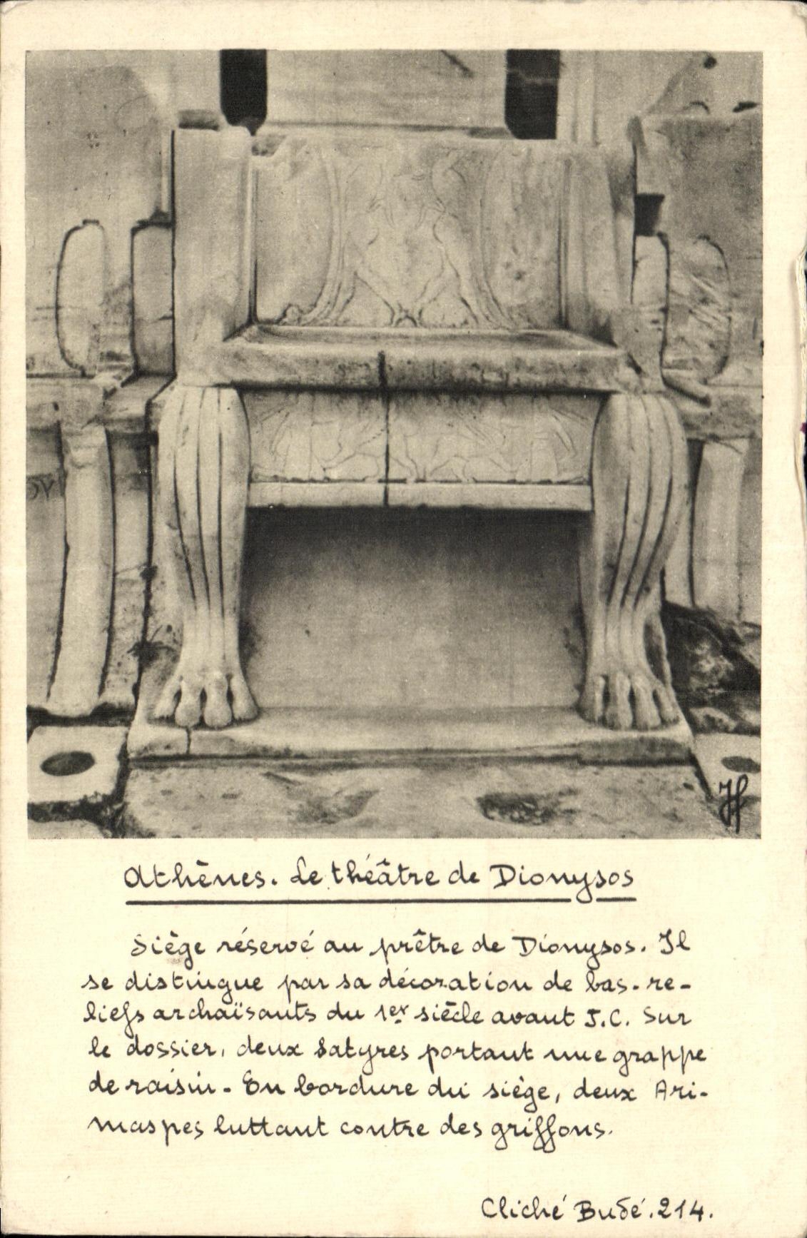 CPA Athenes le theatre de dionysos Siege reserve au pretre Grece Greece