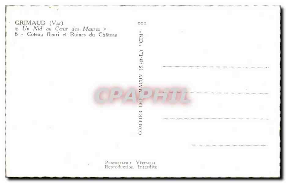 CPA Grimaud vae un nid au ceur des maures coteau fleuri et ruines du chateau — Rückseite