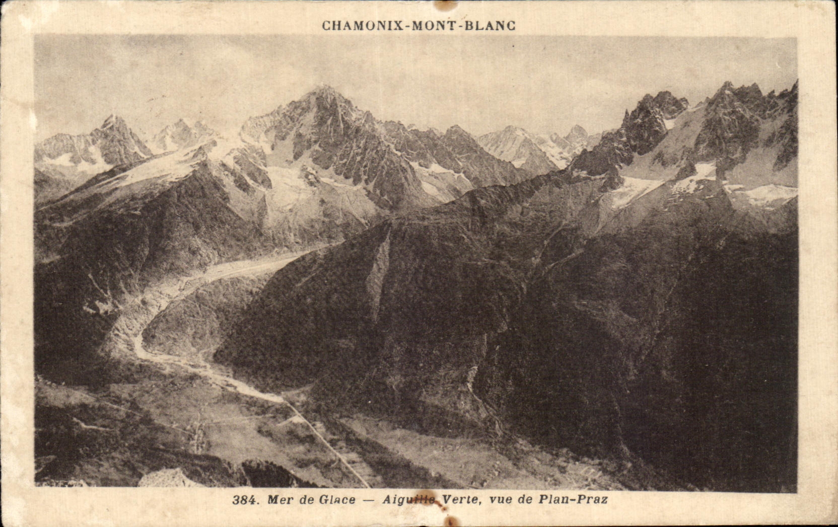CPA Chamonix mont blanc mer de glace aiguttie verte vue de plan praz