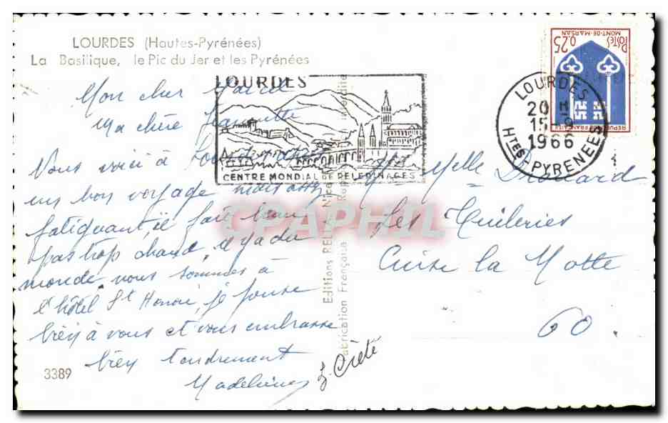 CPA Lourdes La Basilique le Pic du Jer et les Pyrenees — Verso