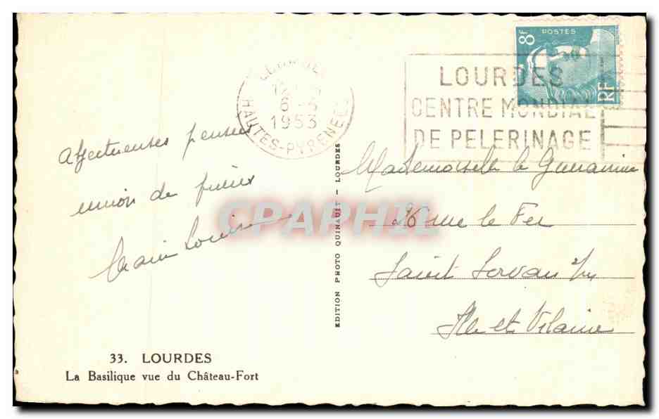 Lourdes — La Basilique vue du Château-Fort — Édition Photo Quinault — Reverso