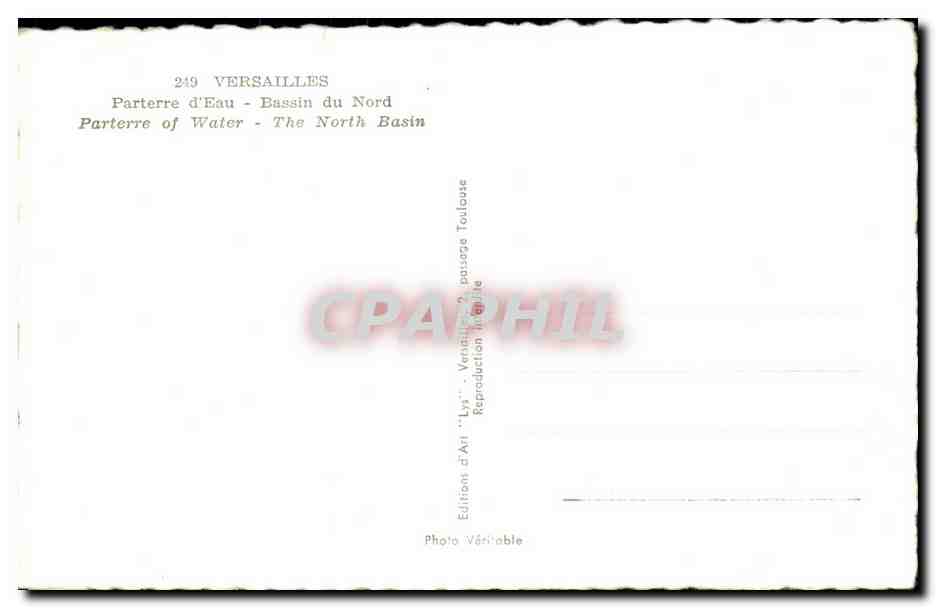 CPA Versailles Parterre d'Eau Bassin du Nord Parterre of Water THe North Bassin — Verso