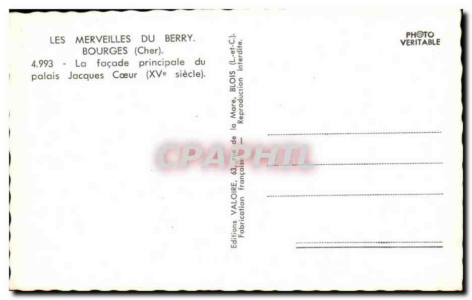 CPA Merveilles Du Berry Bourges La facade principale du palais jacques Coeur — Rückseite