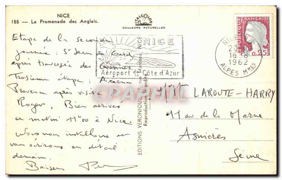 CPA Nice La Promenade des Anglais — Rückseite