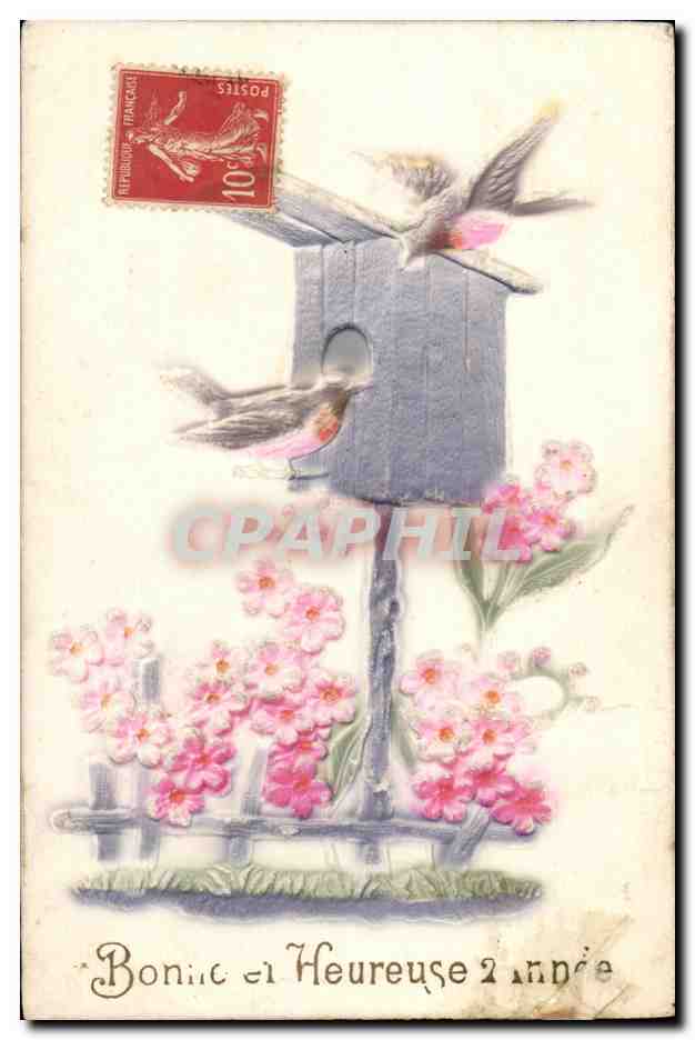 Vintage Postcard Fantasy Flowers Birds