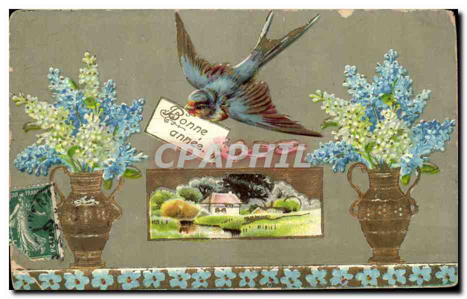 CPA Fantaisie Fleurs Oiseaux 