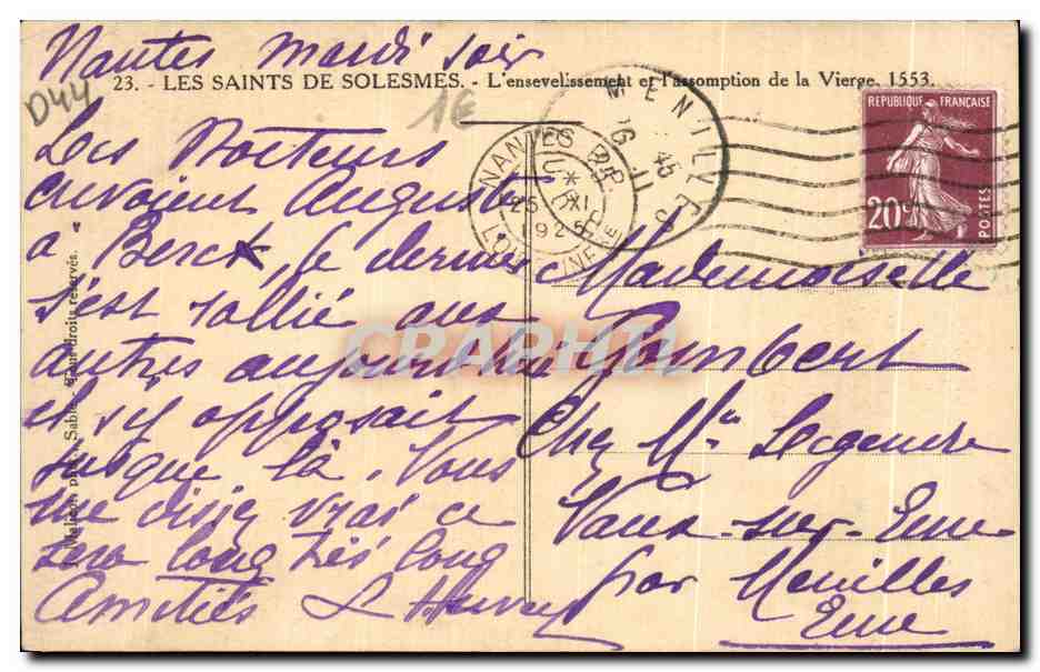 CPA Les saints de Solesmes Ensevelissement et l'assomption de la vierge  — Verso