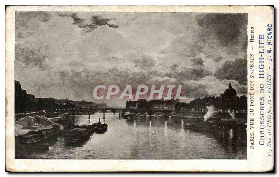 CPA Paris Vue du pont des Saint Peres Paris Publicite High life Rue de l'etape Reims Nicard
