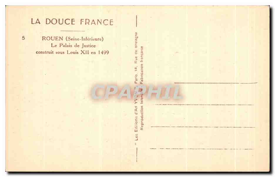 CPA La Douce France Rouen Le Palais de Justice — Verso