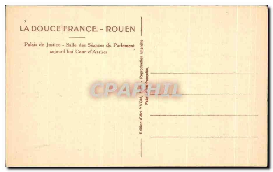 CPA La Douce France Rouen Palais de Justice Salle des Seances du Parlmetn — Rückseite