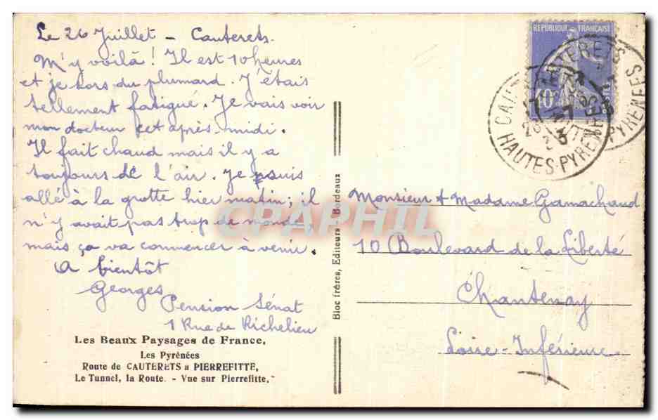 CPA Les Pyrenees Route de Cauterest Pierrefitte Le Tunnct la Route Vue sur Pierrefitte — Verso