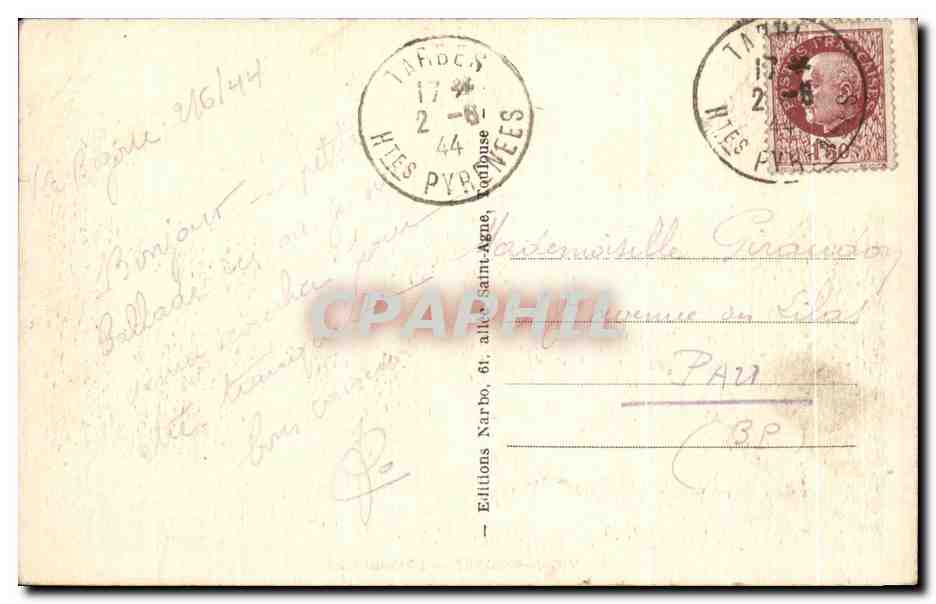 CPA Vic de Bigorre L'hopital civil — Verso