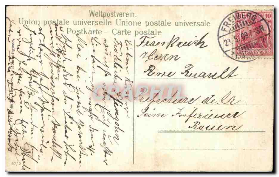 CPA Frohliche Pfingsten Train  — Verso