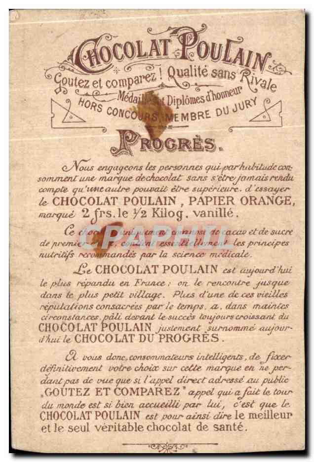 Chromo Voici I'Ogre Ou se cache til le Petit poucet Chocolat Meunier Conte Fable Perrault  — Verso