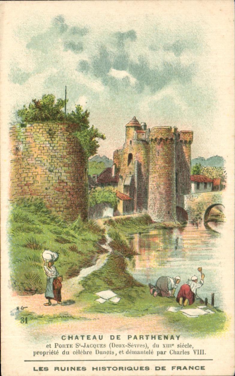 Image Chateau de Parthenay et Porte St Jacques du Xlll e siecle propriete du celebre Dunois