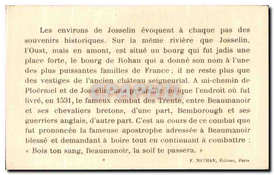Château de Josselin — ruines historiques — F. Nathan, Paris, n°34 — Achterkant