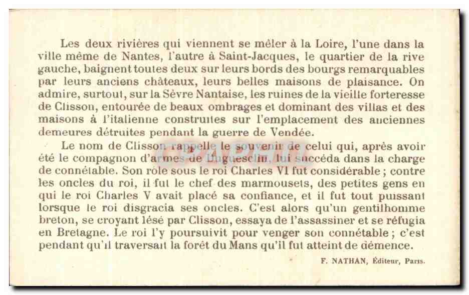 Image Chateau de Clisson arrond de Nantes Construit au Xll e siecle repare au XVll e — Rückseite