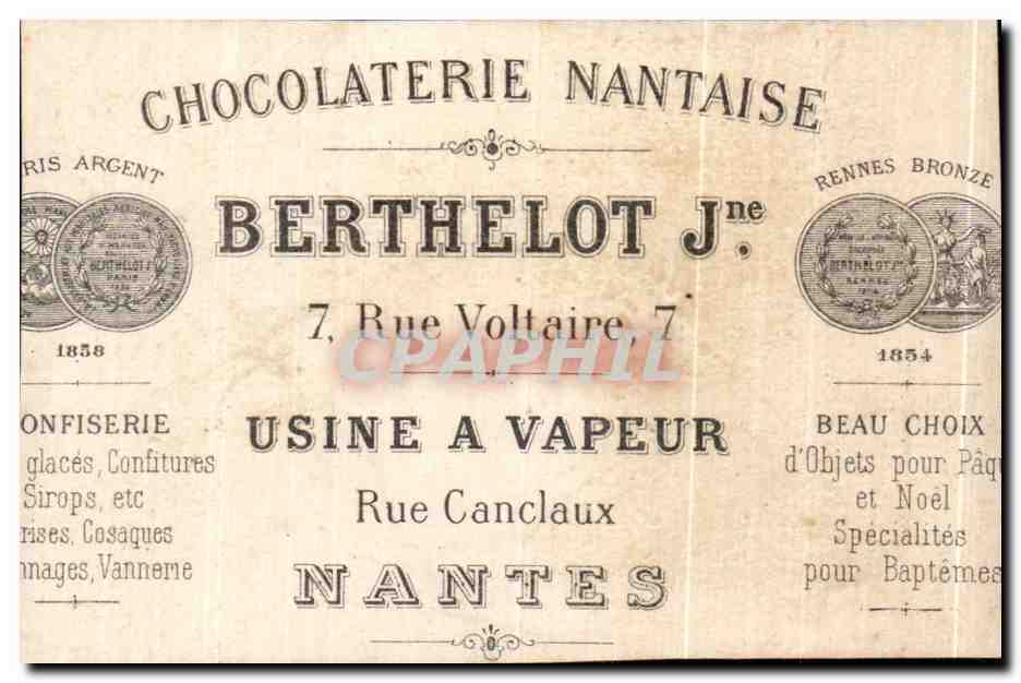 Chromo Chocolat Berthelot Nantes Rue Canclaux Voltaire Enfants — Verso