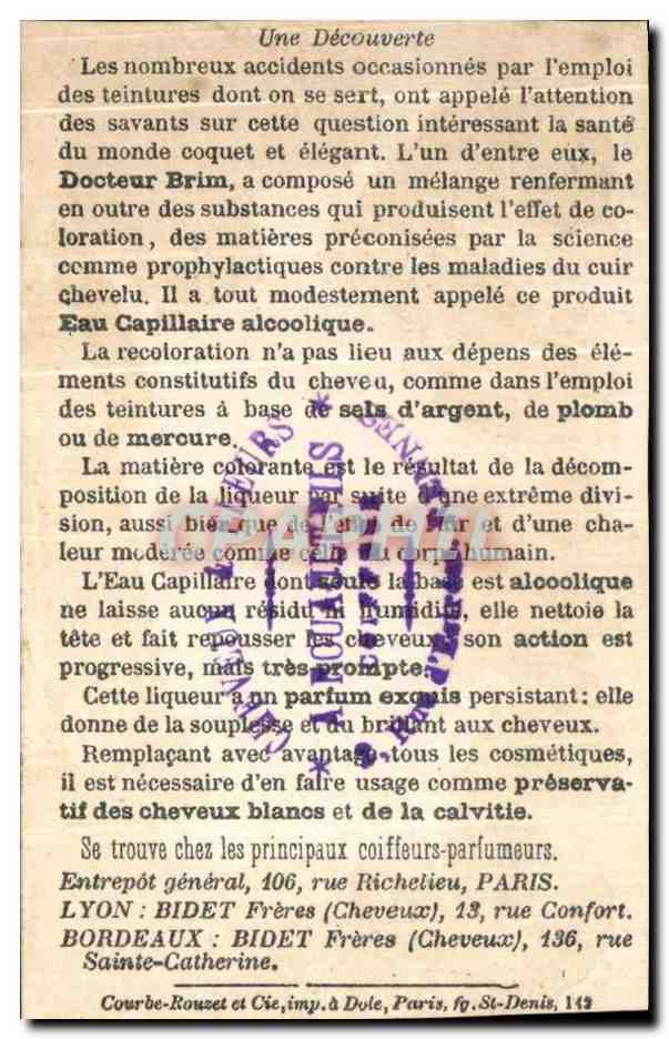 Chromo Eau capillaire du docteur Brim Enfants Clown Etats Unis  — Verso
