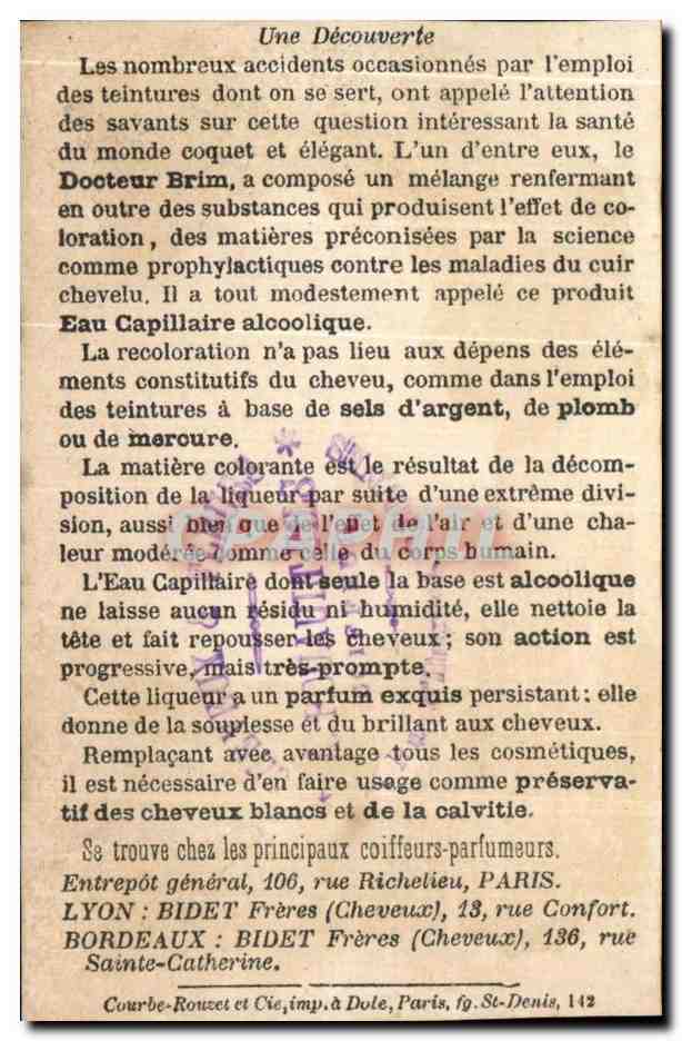 Chromo Eau capillaire du docteur Brim Enfants Circus Cirque Clown — Verso