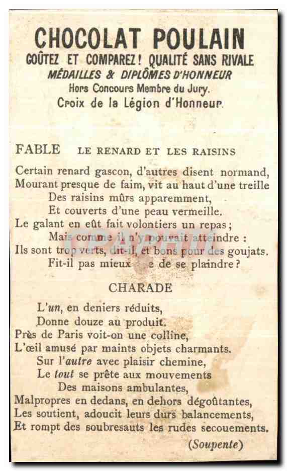 Chromo Chocolat Poulain Enfants Le souffleur  — Verso