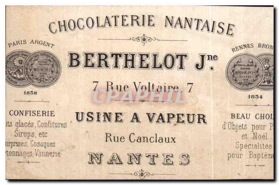 Chromo Berthelot Nantes Rue Voltaire Rue Canclaux Chocolaterie Chocolat Bateau — Verso