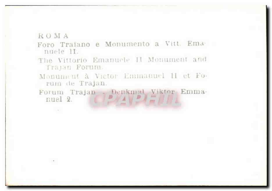 CPA Roma foro traiano e monumento a vitt emanuele the vinttorio emanuele monument and  — Rückseite
