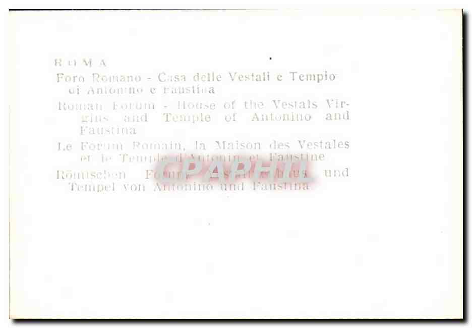 CPSM Roma Foro Romano Casa deile Vestali Tempio Antonino — Rückseite