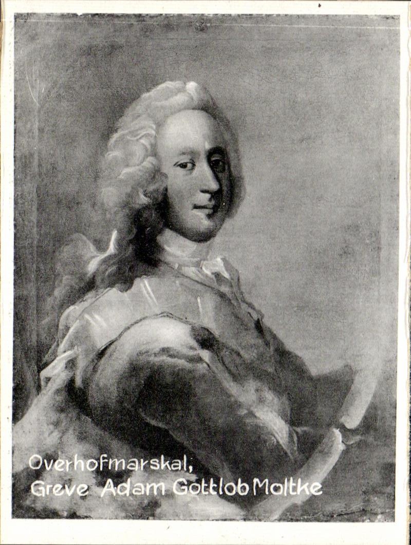 Portrait de l'Overhofmarskal, Greve Adam Gottlob Moltke — gravure ou reproduction d'un tableau — CPAPHIL